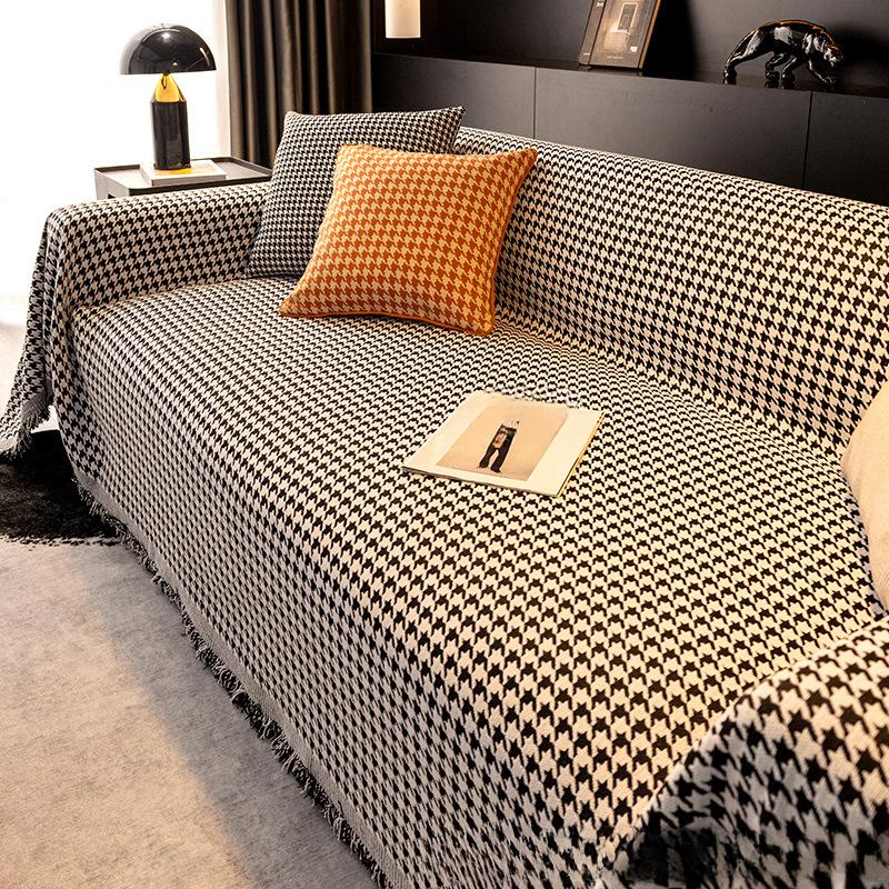 Sofa Cushion Chenille Non-Slip Nordic Simple Classic Small Houndstooth Four Seasons Sofa Cover Sofa Cover Towel