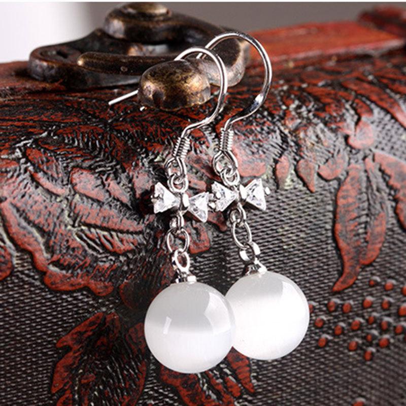 Романтичные серьги-бантики с кошачьим глазом, женские серьги-крючки с бусами из кошачьего глаза в стиле ретро, милые серьги из циркония