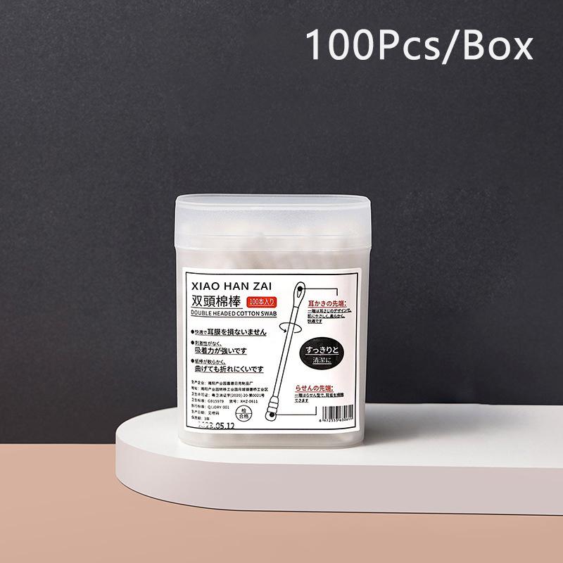 100 шт./кор. 2-в-1 ложка для чистки ушей, двухсторонняя ватная палочка, спиральный очиститель ушей, одноразовый очищающий черно-белый ватный тампон