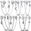 Round 925 Copper Clasp Pave Clip Charms Blue Star Moon Butterfly Slide Safety Chains Spacer Beads Fits Original Bracelet Zircon