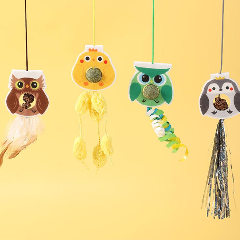 Веревочная игрушка для кошки, подвесная на дверь, перьевая игрушка, эластичная, выдвижная, привлекательная игрушка-дразнилка для кошки, маленький пингвин