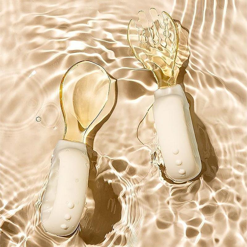 Набор столовых приборов из силикона для детей с короткими ручками, обучающая ложка для кормления ребенка, детская ложка, локтевая ложка, вилка, ящик для хранения