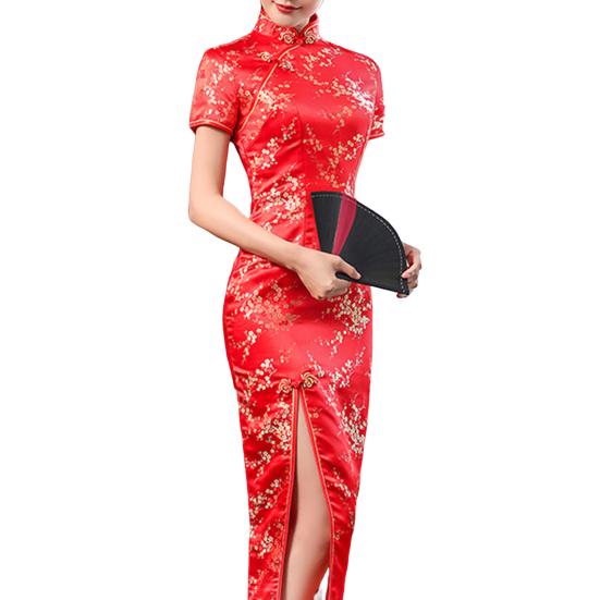 Леди Cheongsam с воротником-стойкой на талии, облегающий тонкий женский Cheongsam в китайском стиле с высоким разрезом
