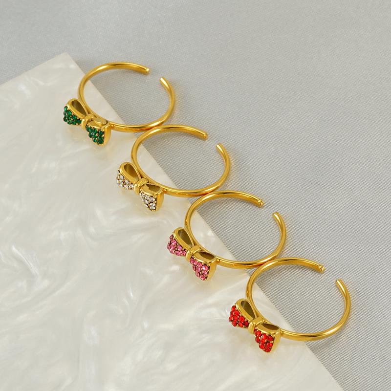 Кольцо из нержавеющей стали с инкрустированными бриллиантами в виде бантика – Элегантное, не тускнеющее, с открытым дизайном для женщин