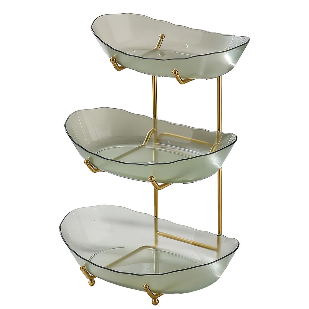 Ваза для фруктов для кухонной стойки. 3-х уровневая акриловая корзина для фруктов с сервировочными чашами и металлической подставкой.