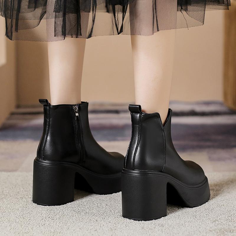 Обувь для женщин 2024 года, новые женские ботильоны на платформе, удобные туфли на толстом каблуке, простые офисные туфли для женщин