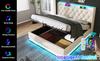 Upholstered Double Bed, 360 LED, Button/App/Remote, 140*190 cm, White PU Hydraulic Storage Bed, Headboard, USB Type-C Charging (Without Mattress)
