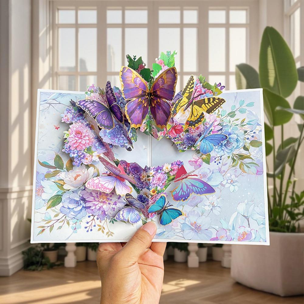 New 3D Pop up Card Best Wishes Ornament Post Card Butterfly Greeting Cards Birthday Gift