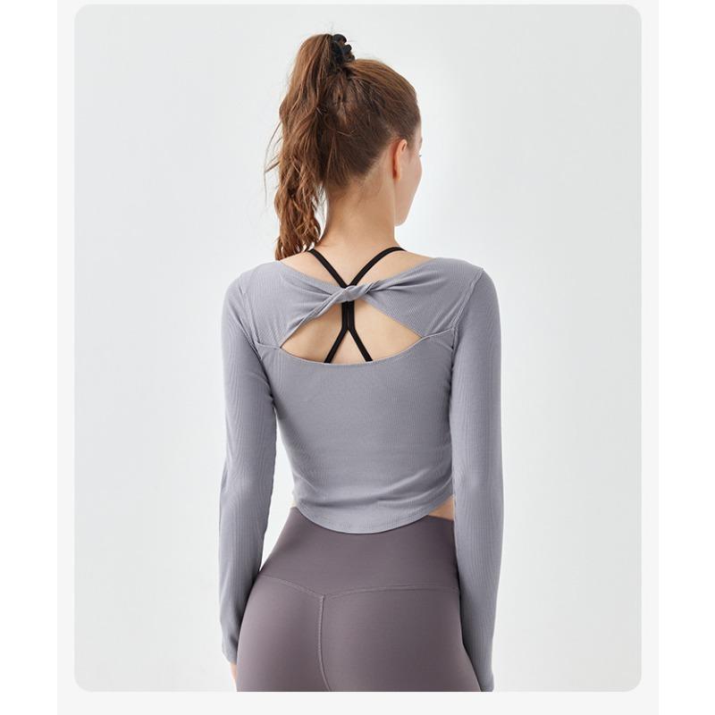 Женская осенняя одежда для йоги с длинным рукавом и нитками, фитнес-топ