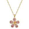 Pink Five-Leaf Flower Light Luxury Temperament Gorgeous Full Diamond Necklace Female Versatile Collarbone Chain Titanium Steel Chain