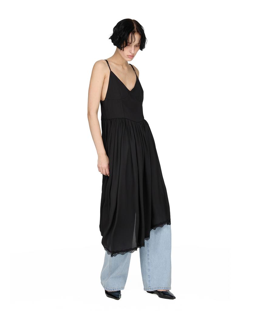 Sunburn Project Lace Layered Shirring One-Piece, Black