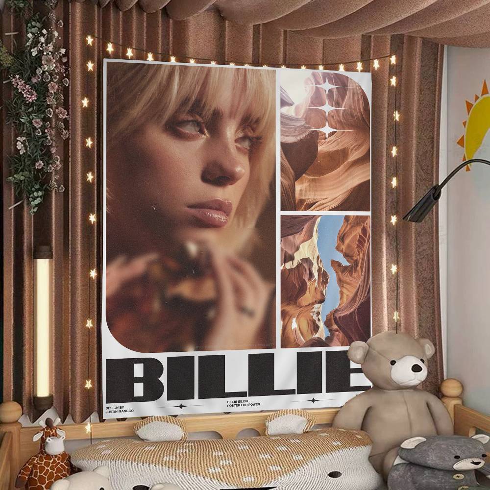 Hot Singer BBillie EEilish Printed Large Wall Tapestry Hanging Tarot Hippie Wall Rugs Dorm Art Home Decor
