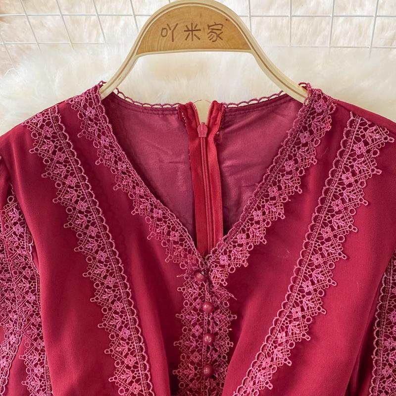 RUGOD Плиссированное платье с v-образным вырезом и вышивкой на талии в этническом стиле, темпераментное большое распашное платье