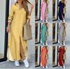 Spring and Summer Long Shirt Fashion Long-sleeved Candy Color Lapel Shirt Dress