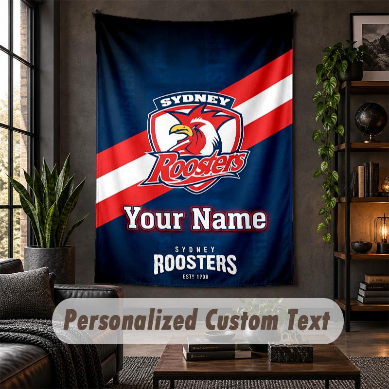 Personalized Wall Tapestry,Sydney Roosters Custom Text, Soft Fabric Wall Art For Indoor Decoration