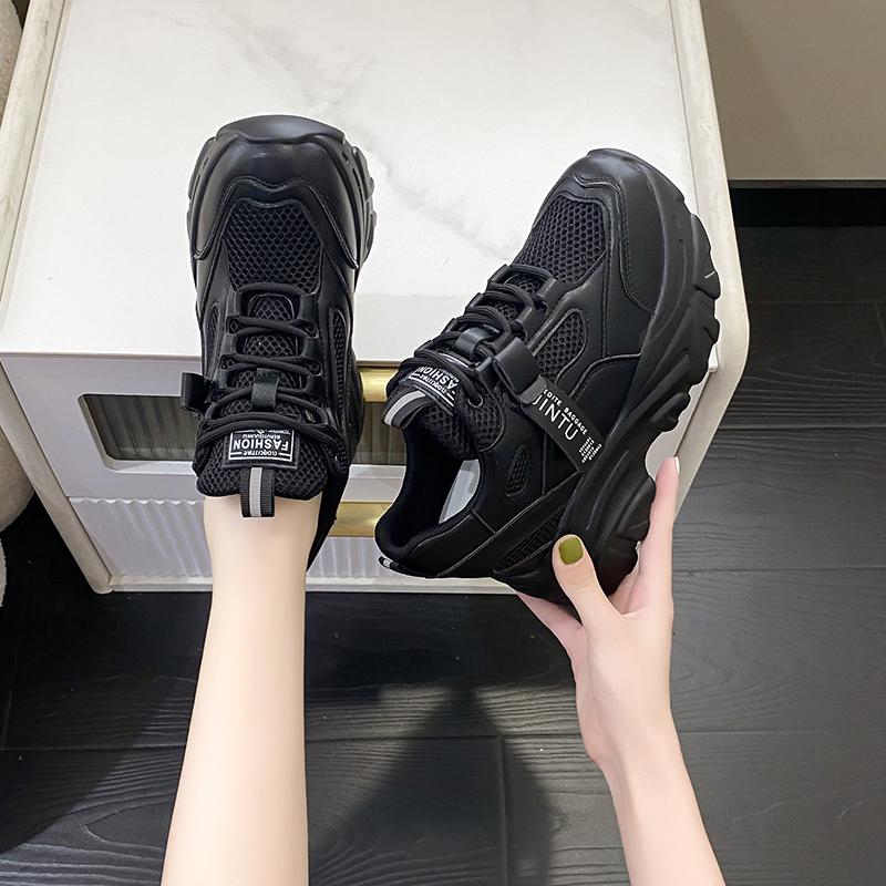 Модные летние дышащие сетчатые кроссовки 9,5 см скрытые каблуки весенняя высокая платформа белые спортивные папины кроссовки танкетки повседневные массивные кроссовки