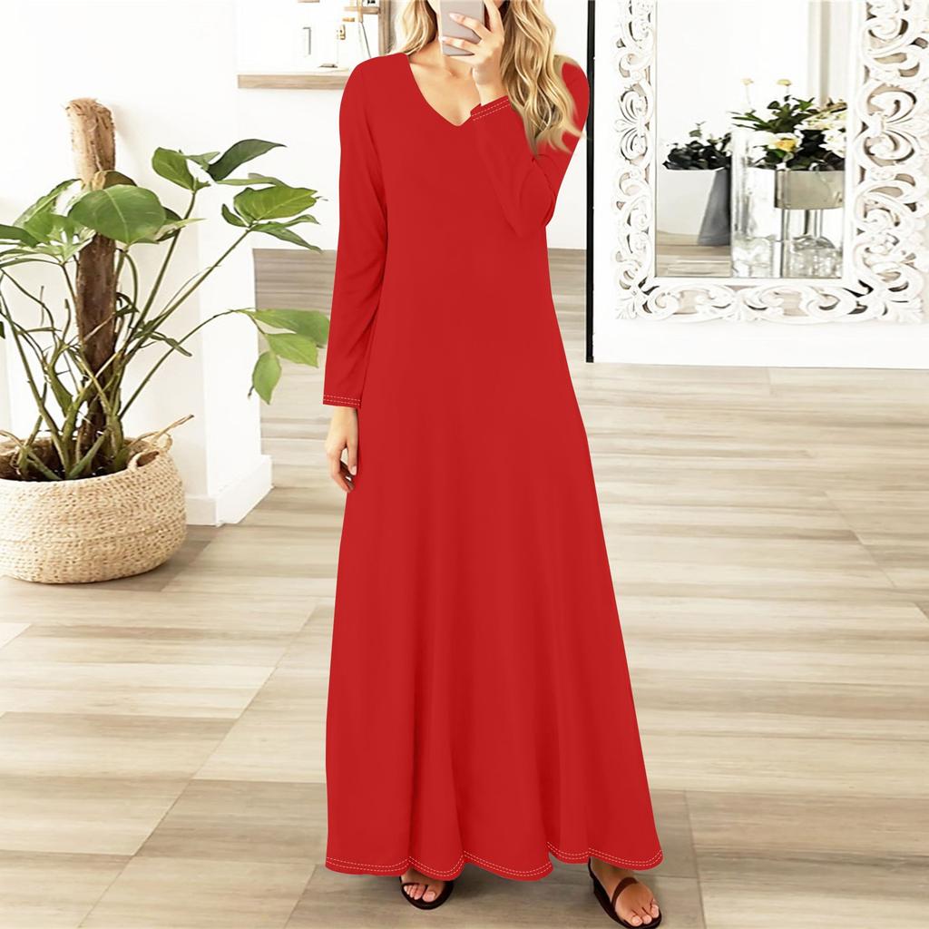 Женские повседневные модные длинные платья с длинным рукавом, однотонные, винтажные, длинные, осень
