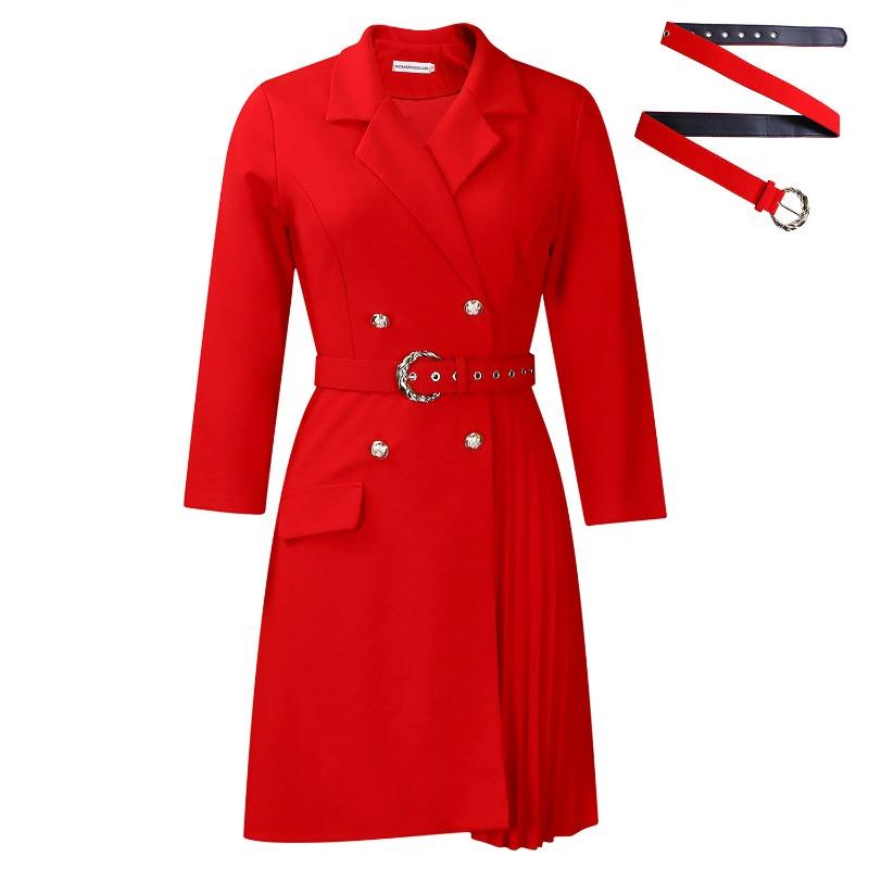 High Waist Fashion Waist Waist Folding Stitching Medium Long Suit Dress