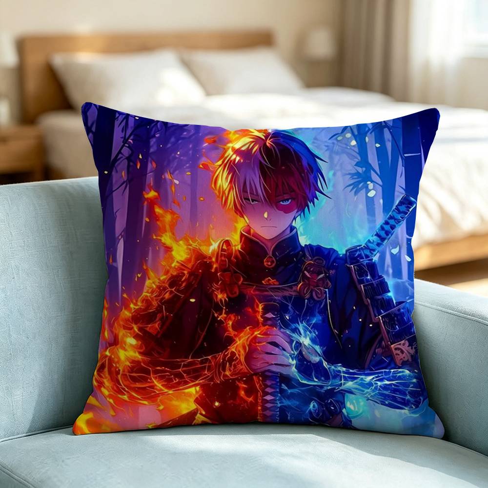 Shoto Todoroki Ice And Fire Square Double-Sided printed Pillow Case Bedroom Bedside Pillow Sofa Cushion Cover Gift