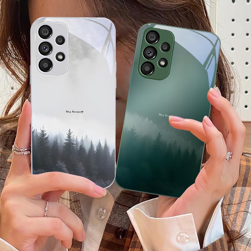 Чехол для телефона из закаленного стекла Misty Forest Black для Samsung Galaxy S10 4G S20 11E 30 S21 21Fe 22 S24 Pro S23 Ultra 5G S8 S9