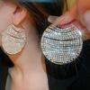 Silver Needle Studded Super Flash Geometric Round Earrings Exaggerated Luxury Design Earrings Temperament