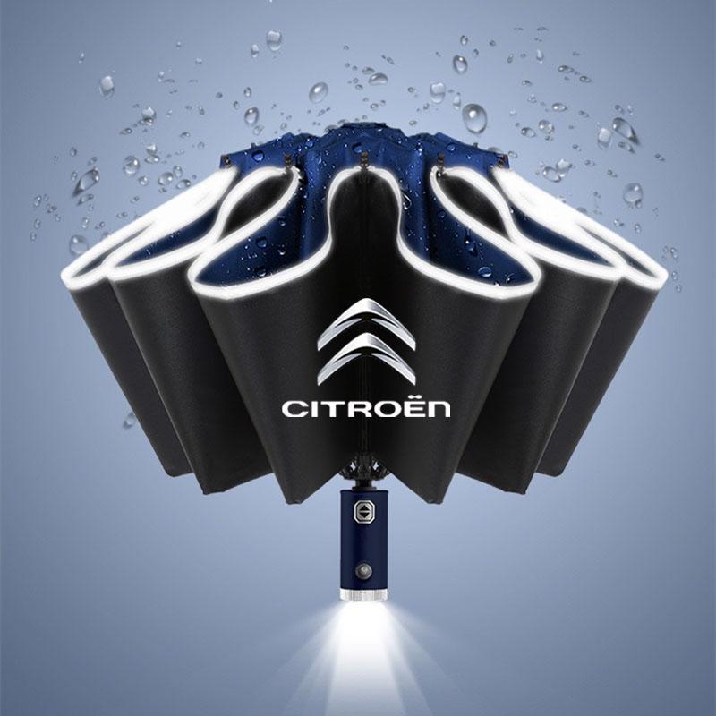 VUJK8 Automatic LED Umbrella with Reflective Strip Rain Wind Umbrella For Citroen C3 C4 X7 Xsara Picasso Crosser C-ELYSEE JUMPY NEMO