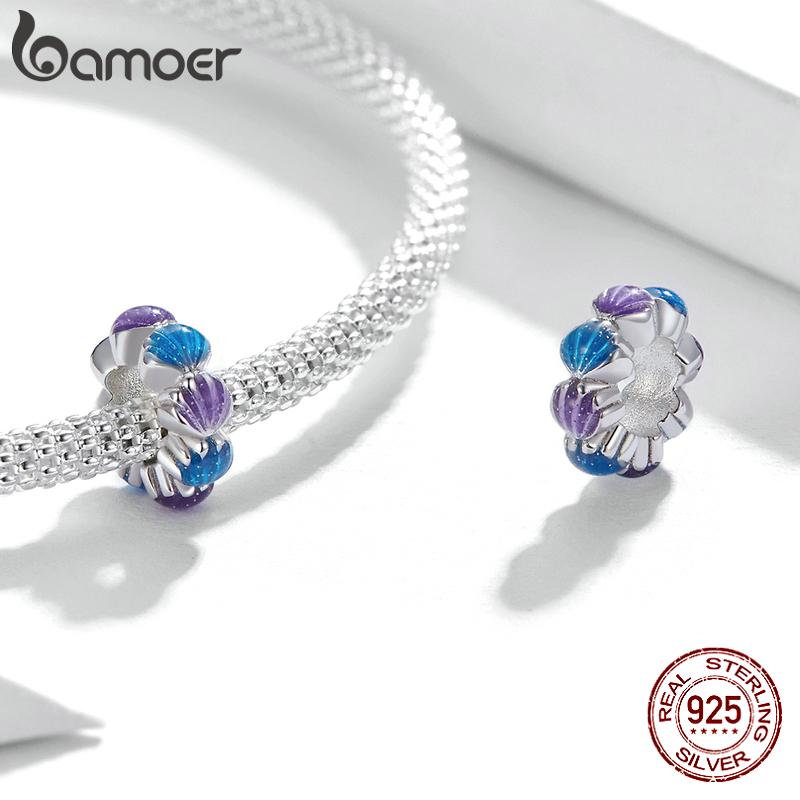 BAMOER стерлингового серебра 925 пробы, синий, фиолетовый, эмаль, бусины-ракушки мечты, очаровательная бусина для оригинального браслета 3 мм