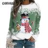 Women's Christmas Snowman Print Long Sleeve Casual Loose Pullover Blouse