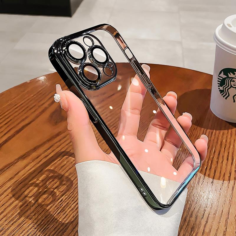 Luxury Plating Transparent Soft Silicone Case for iPhone 15 14 Plus 13 12 Mini 11 Pro X XR XS Max 7 8 SE Camera Protection Cover