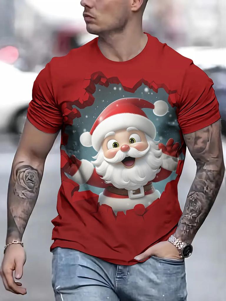 2026 Рождественская футболка с 3D-принтом, футболка с мультяшным графическим рисунком для мужчин, футболка с графикой оленя и конфет, подарки, футболка оверсайз