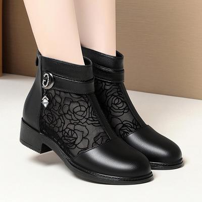 Женские полусапоги, ботинки из мягкой кожи, сетчатая подошва на мягкой подошве, крутые ботинки с дышащей сеткой, тонкие стильные ботинки, полые ботинки