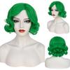 Synthetic Green Hair Wig with Bangs Natural Short Curly Wig for Women Cosplay Costume Drag Queen Party Heat Resistant