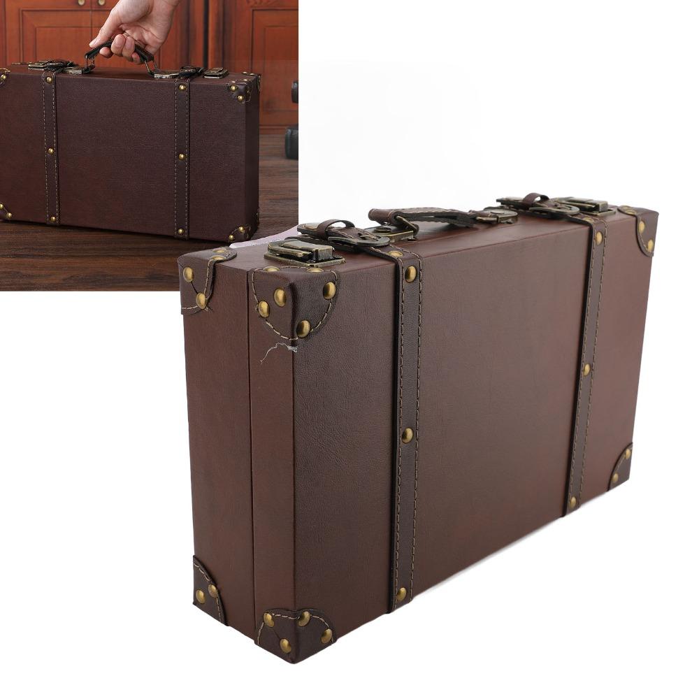 Wood Vintage Suitcase Brown Wooden Storage Box Multi-purpose Organizer Home Organization