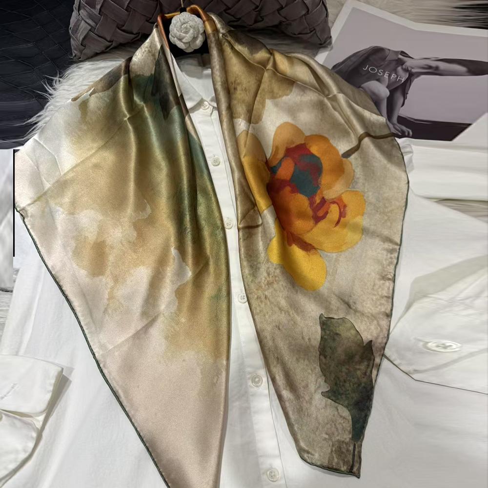 Navy Blue Red Women Pure Silk Scarves Hijabs Elegant Cherry Design 100% Mulberry Silk Square Neck Scarf Shawl 86*86cm