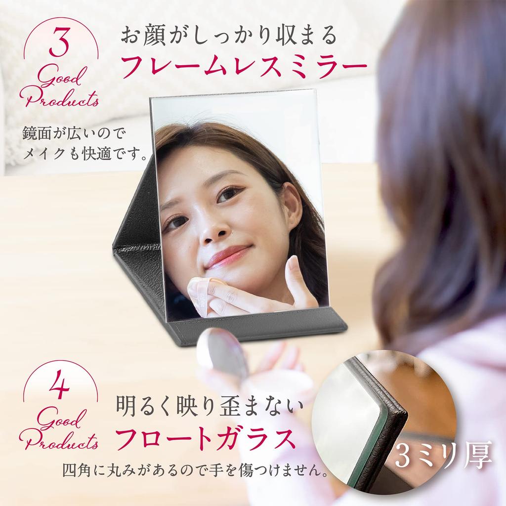 ICHIFUJI Stand Tabletop Stand Makeup Adjustable Foldable Mirror, Mirror, Mirror, Mirror, Angle, (LL, Greige)