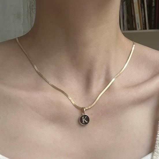 Black Letter Round Pendant Necklace 26 Letter Snake Chain Necklace Women Adjustable