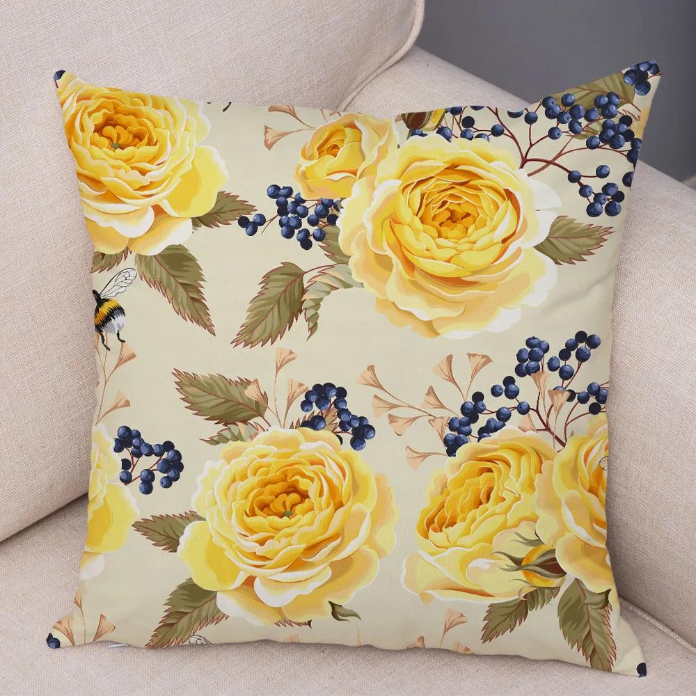 Nordic Style Rose Flower And Birds Pillow Case Cushion Cover For Car Sofa Super Soft Plush Decor Flower Plant Animal Pillowcase