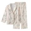 Thin Double Layered Gauze Women's Pajamas Long Sleeved Loose Fitting Home Clothing Chinese Style Bamboo Pyjama Set