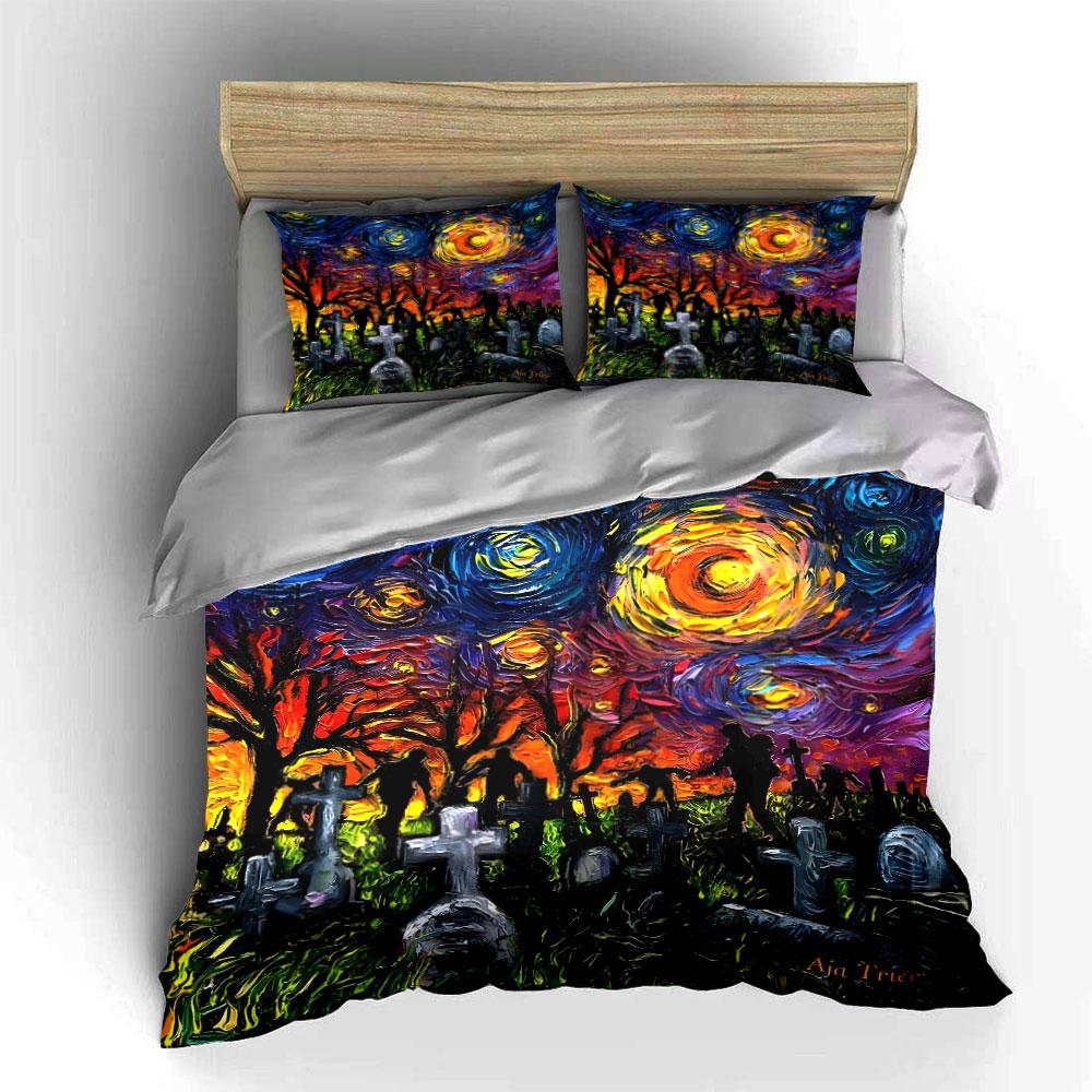 "Zombie Graveyard Art Print Set" Bedding Set with 1 Duvet Cover 2 Pillowcases Single Double King Queen, Gift