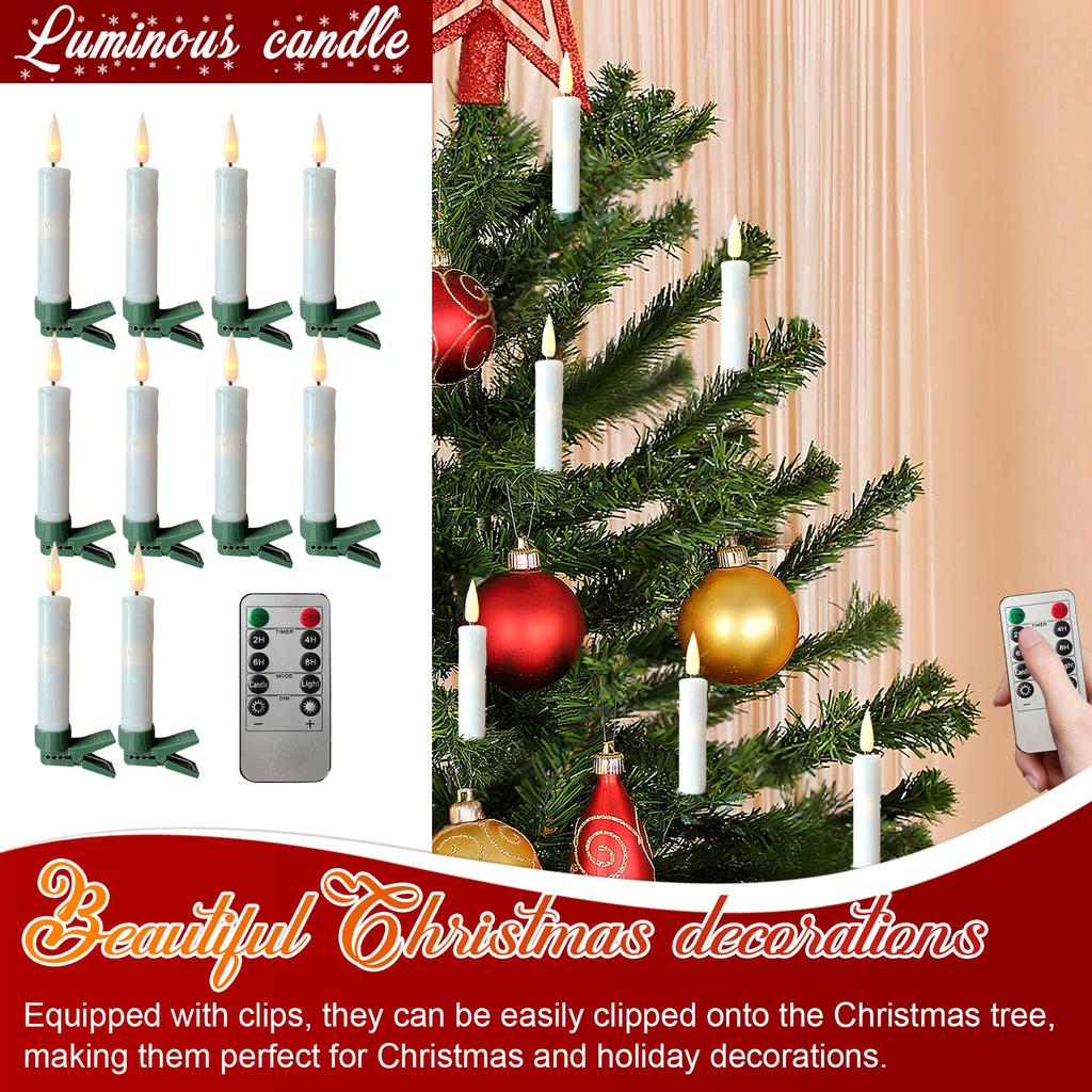 Clip On Candles For Christmas Tree With Remote, Battery Operated LED Candle Lights With Timer, Wax Dripping Design, Indoor And Outdoor Use