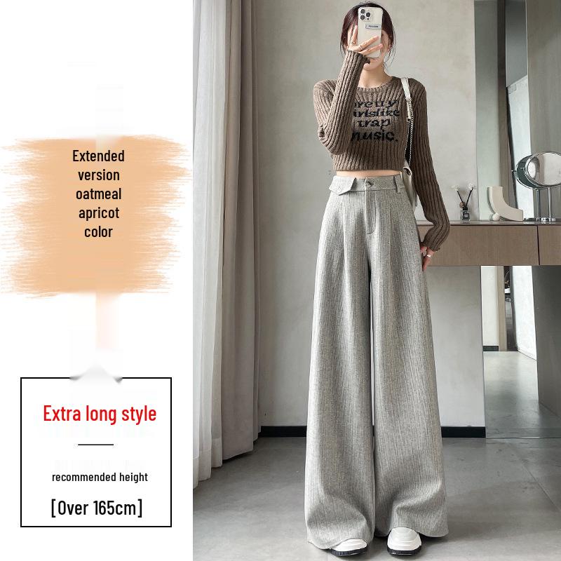 Wheat Ear Pattern Plush Wide-Leg Pants: High-Waisted, Warm, Straight Casual Floor-Length for Women, 2026