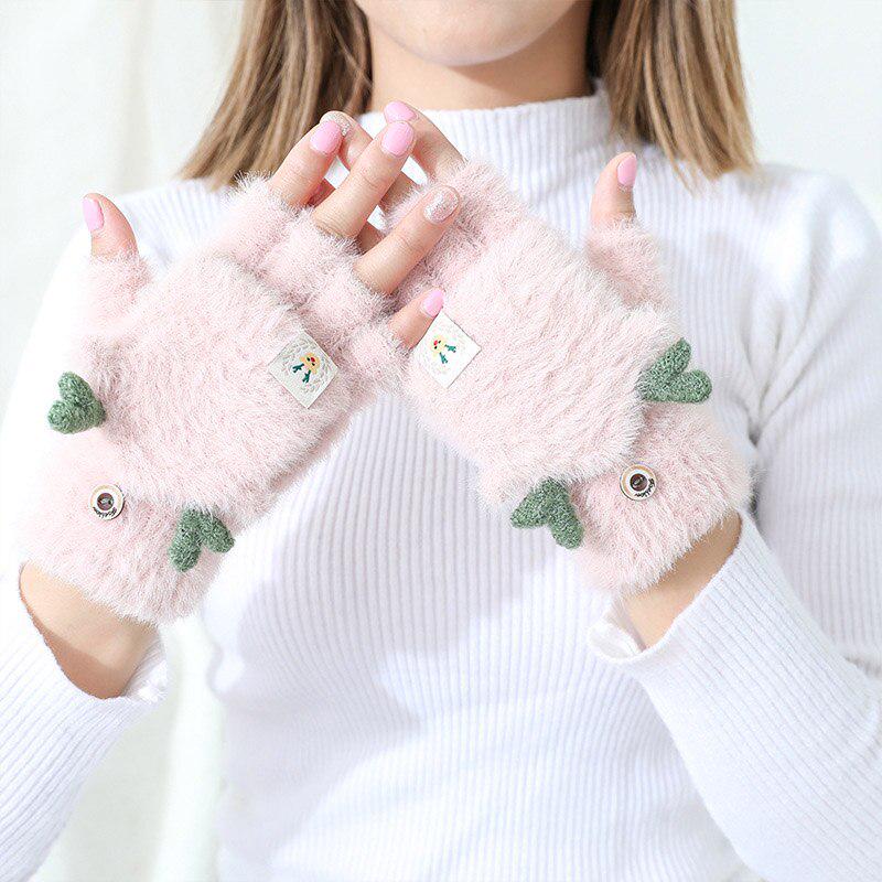 Winter Warm Soft Rabbit Fur Knit Mittens Women Flip Half Finger Plush Thick Cute Cartoon Cat Claw Touch Screen Driving Gloves I1