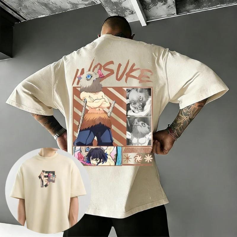2026 Demon Slayer Mens and Womens Summer Tshirt New Anime Inosuke Printed Harajuku Large Casual Loose Y2K Parent Child Top