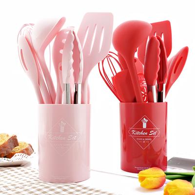 12 шт. розовый силиконовый набор кухонных принадлежностей, термостойкая кухонная посуда с антипригарным покрытием, инструменты для выпечки с коробкой для хранения