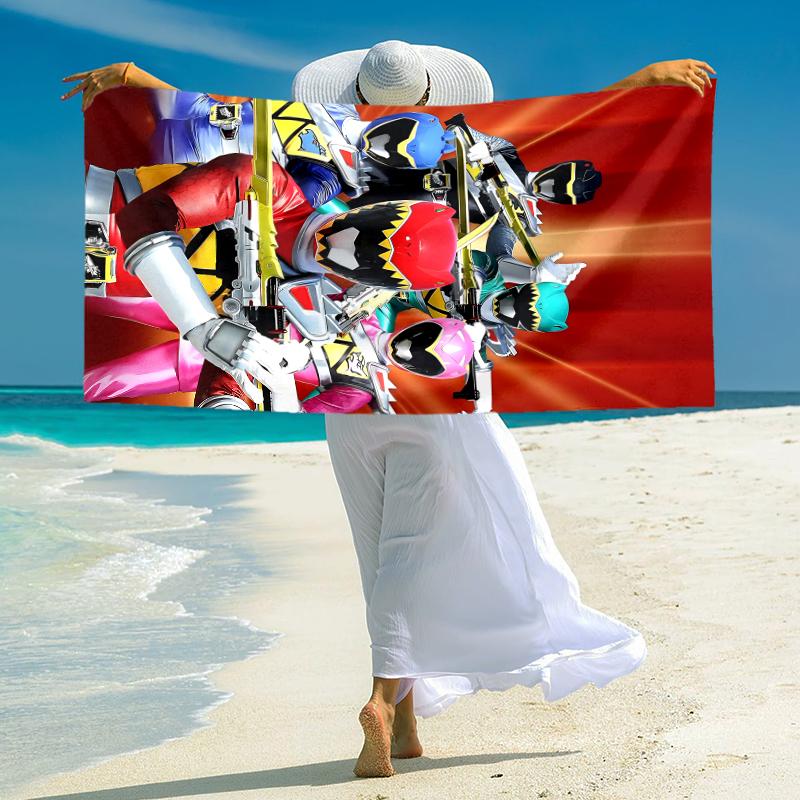 1Pc Power Rangers Teamup Beach Towel Microfiber Beach Towel Thin Absorbent For Beach Swimming Yoga Bath Sports 0917261
