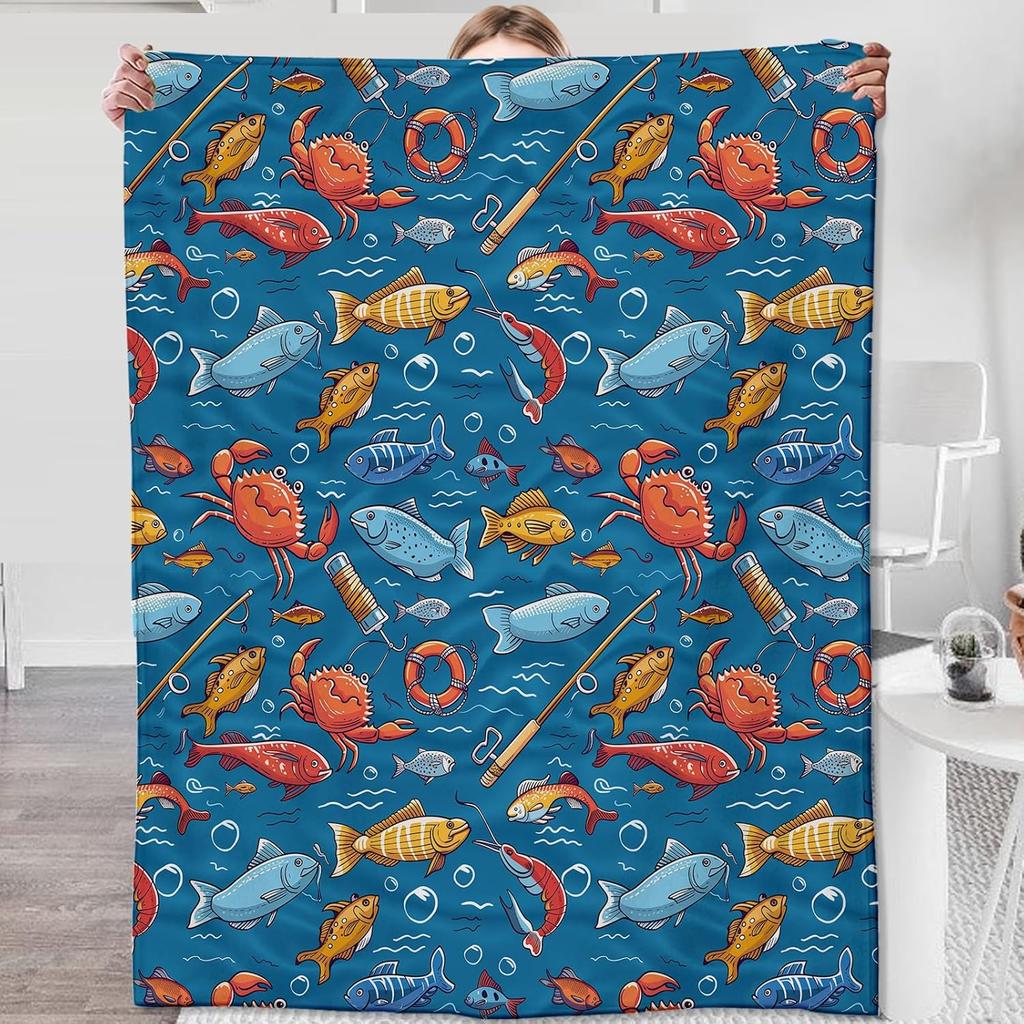 Fish Blanket Adult Gift Decoration Gift Sofa Bed Living Room Flannel Sunflower Throw Blanket Soft Warm Light Comfortable