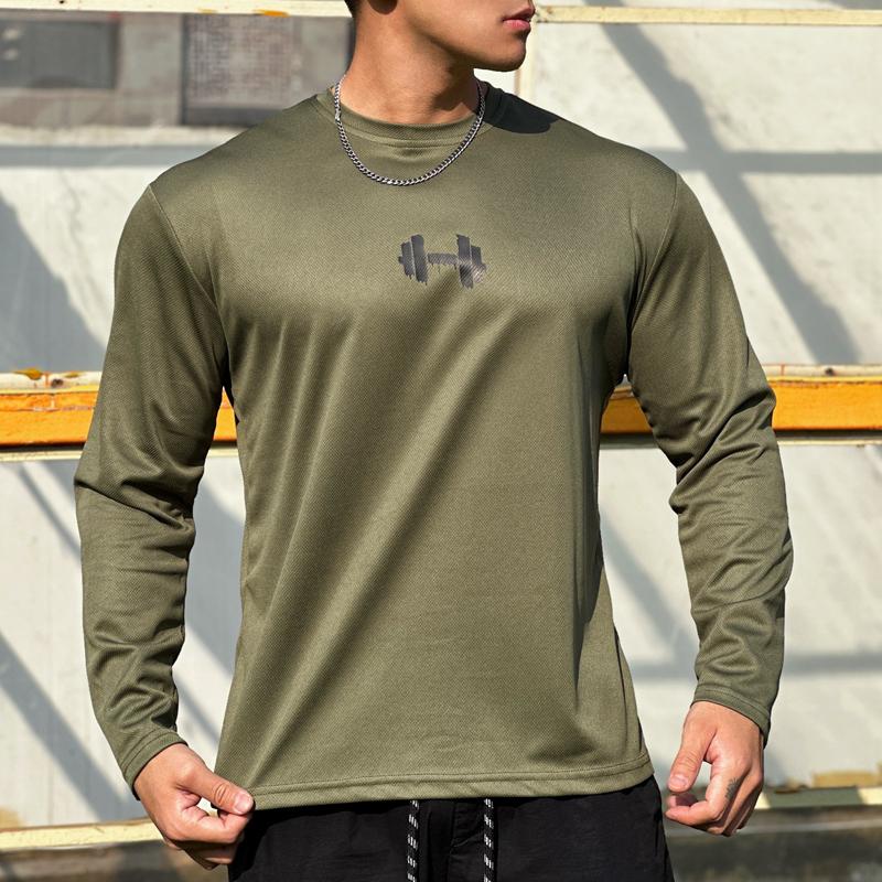 Мужская спортивная повседневная рубашка с длинным рукавом, быстросохнущие дышащие топы с круглым вырезом для бега