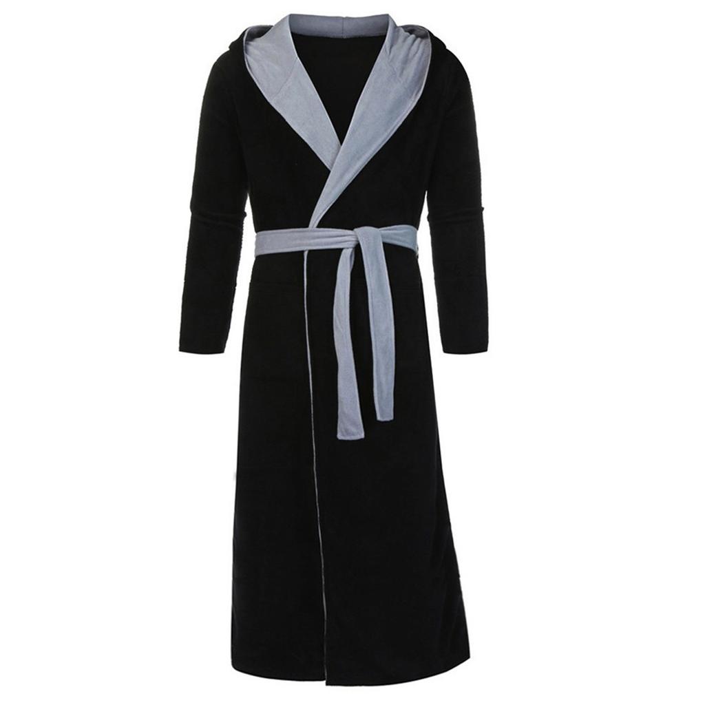 Men's Winter Lengthened Plush Shawl Bathrobe Home Clothes Long Sleeved Robe Coat