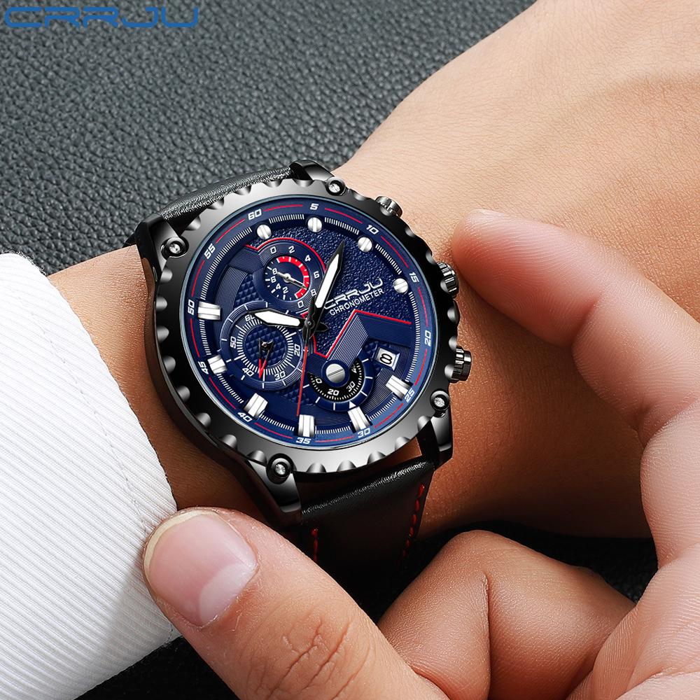 Модные спортивные мужские часы CRRJU Relogio Masculino Clock мужские часы