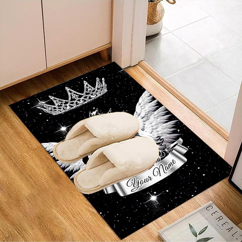 1PC Custom Name "Royal Angelic Crown" Theme Floor Mat Ideal for Living Room, Game Rooms, Office, Bedroom, Floor Mat Playful Design